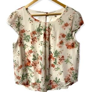 Lily White sweet delicate floral print cap sleeve layered top #27H